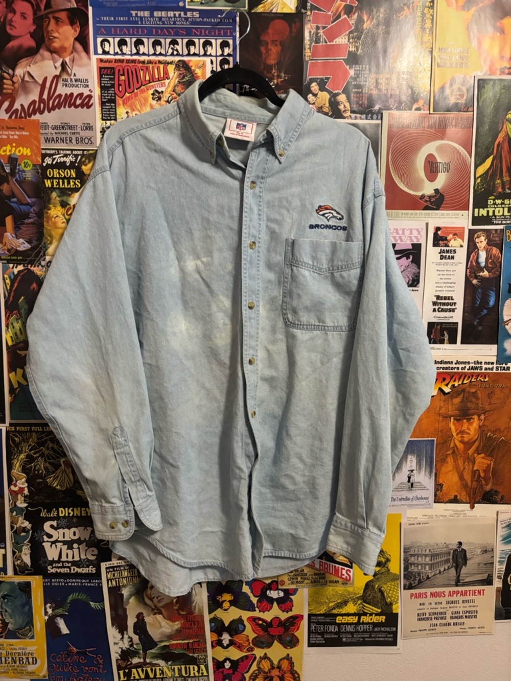 NFL Broncos Light Blue Denim Button-Down Shirt